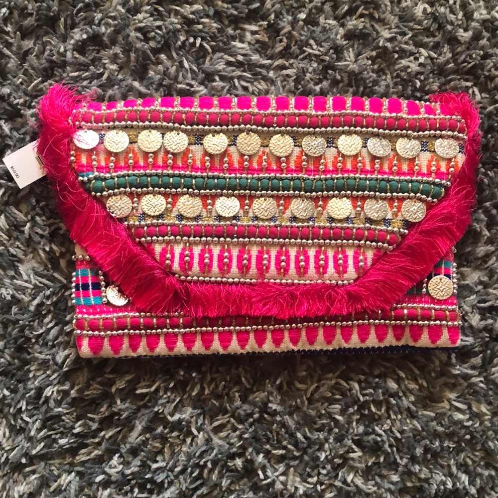 Express Pink Fringe Clutch